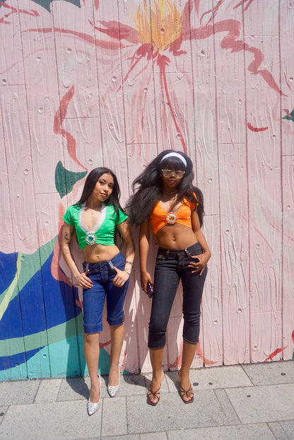 Green Brooch Crop Top