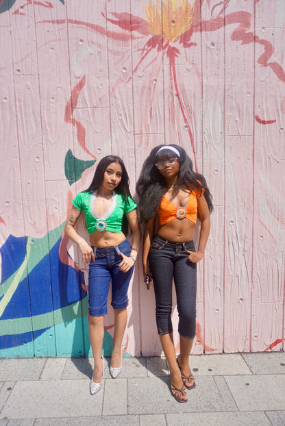 Green Brooch Crop Top