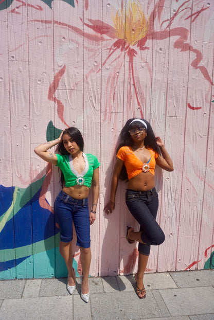 Orange Brooch Crop Top